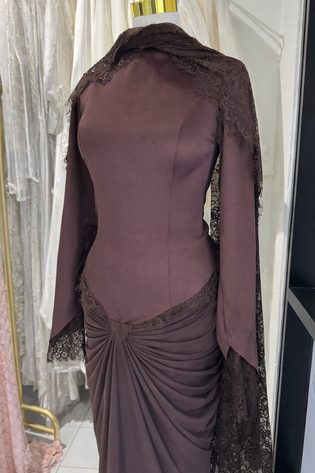 Velora brown with lace shawl