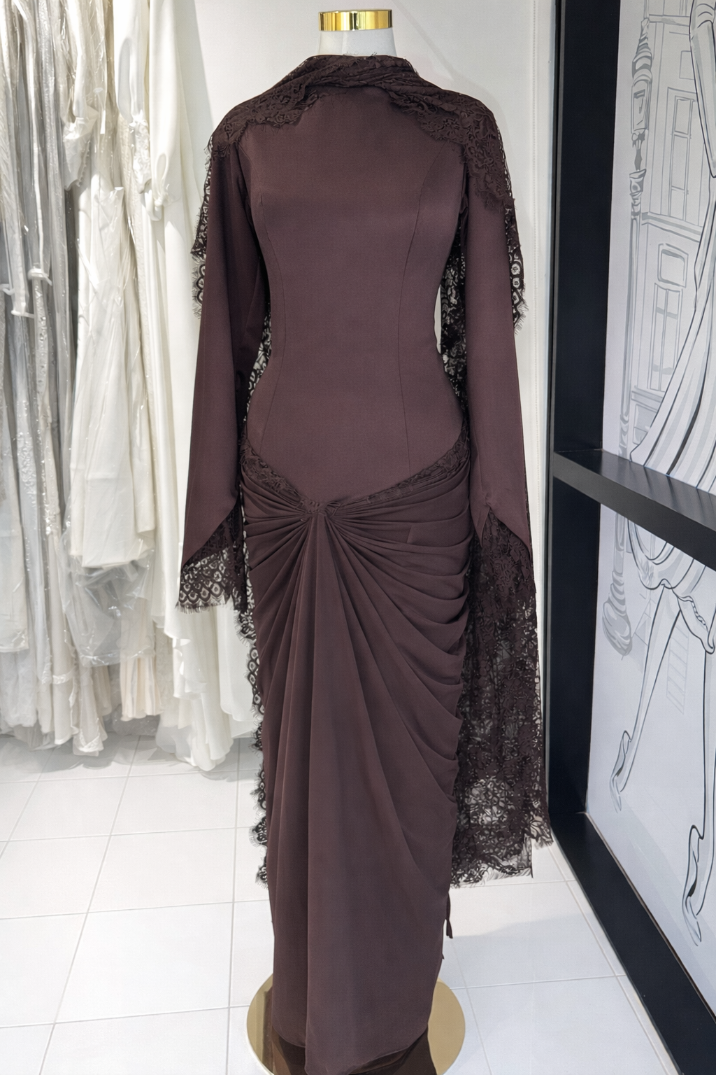 Velora brown with lace shawl