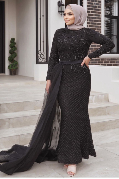 Huda Black Beaded Dresshouse Formal Hire Huda Black Beaded Dresshouse Formal Hire