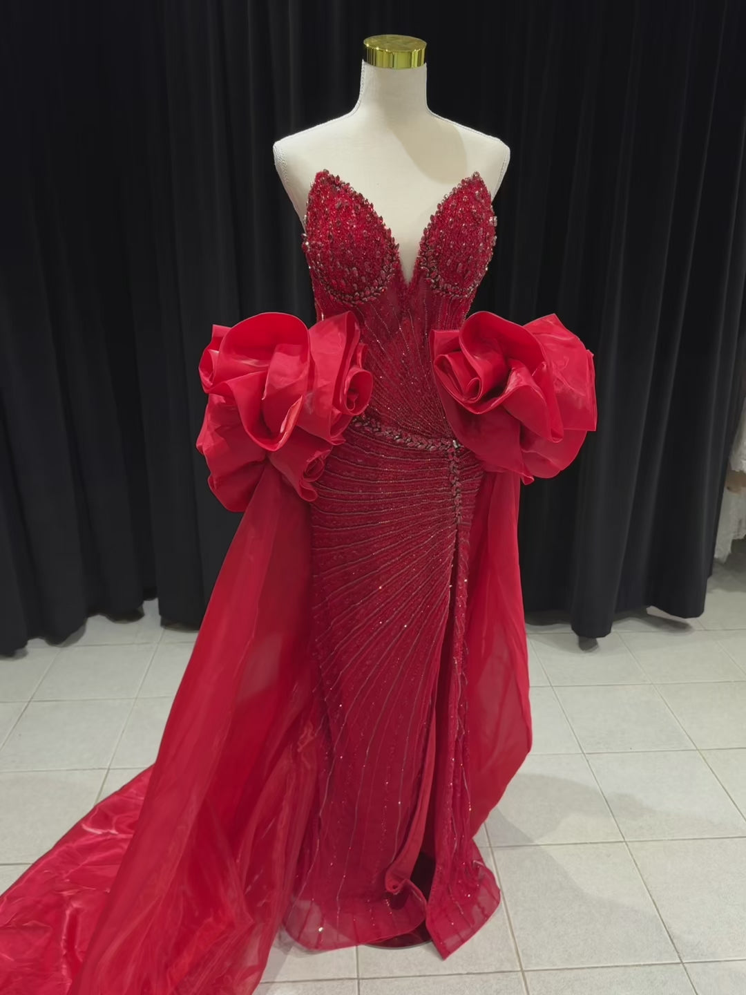 Rihanna beaded red with detachable cape